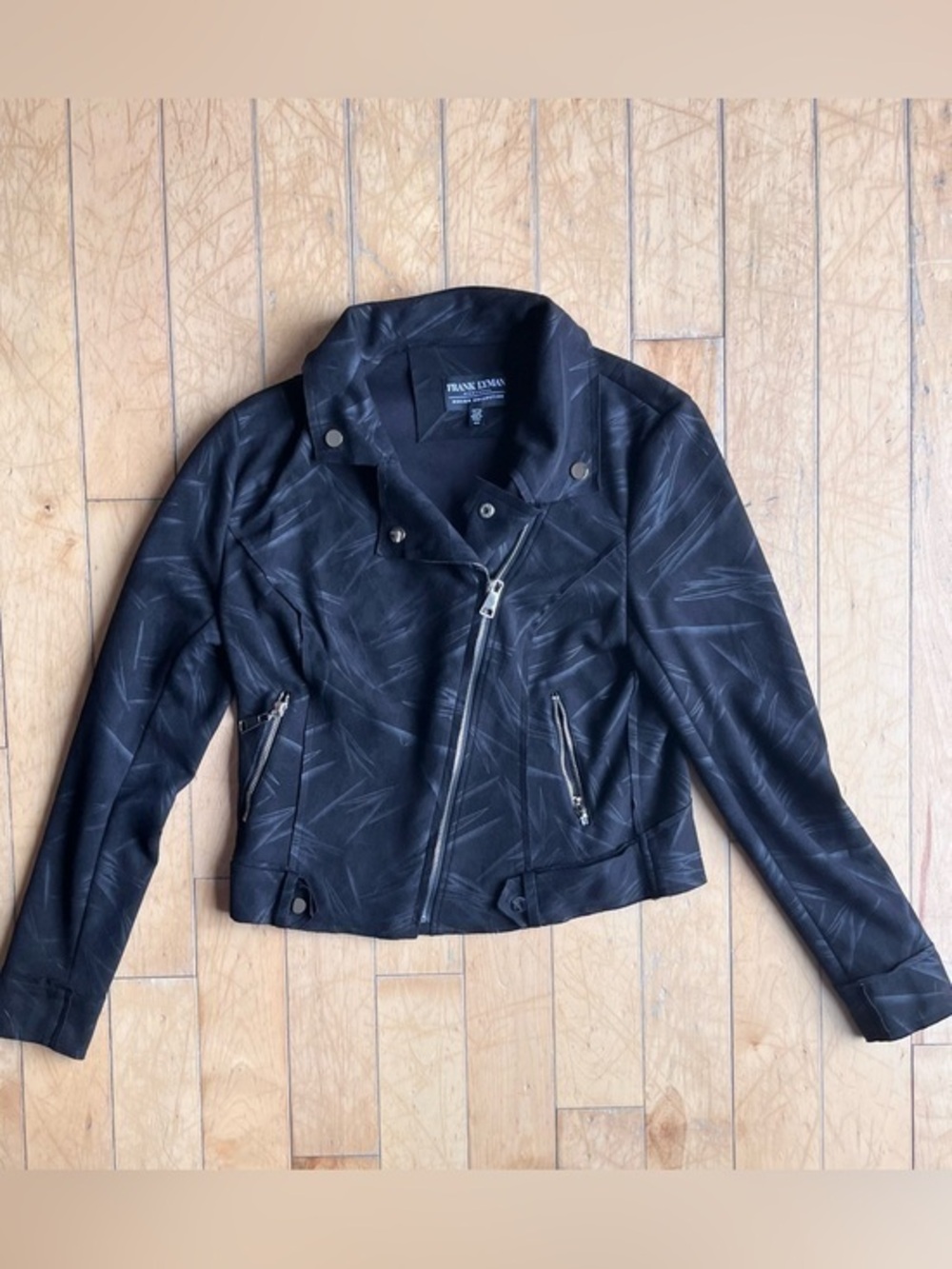 Frank Lyman Black Printed Moto Jacket Asymmetrical Zip Front Size Medium